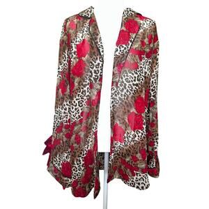 Y2k sheer cheetah print with roses button up blouse sz xxl